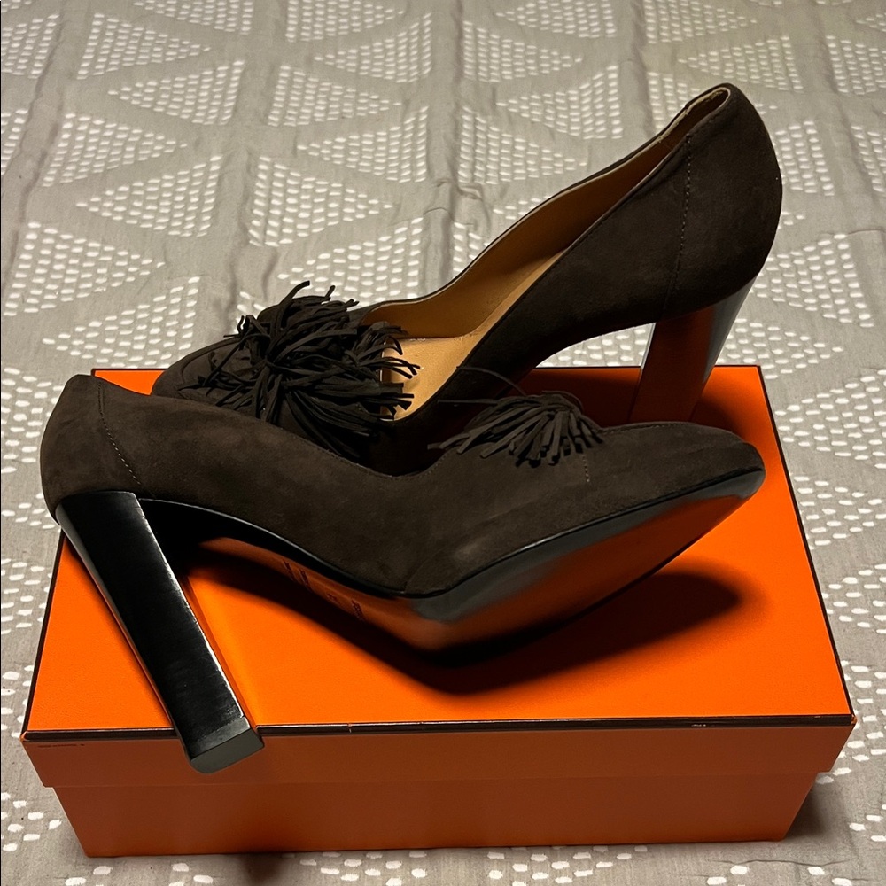 Hermes Dark Brown Heels with Tassel Accent Never Worn!! - Picture 4 of 16
